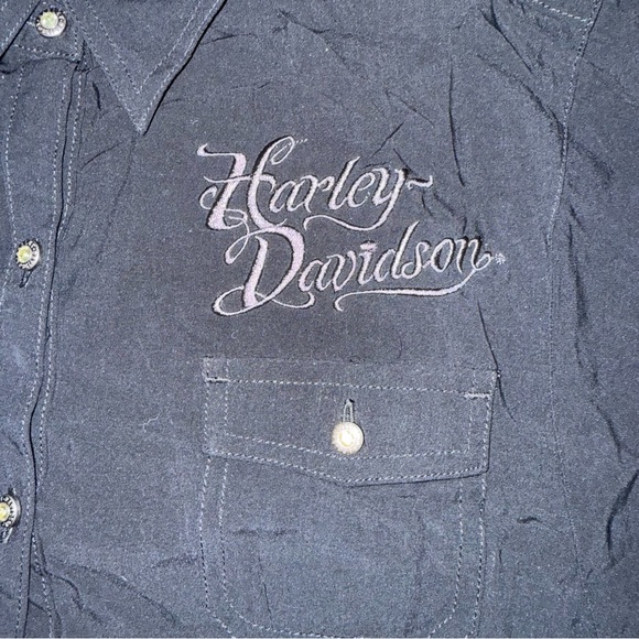 Harley Davidson Collar 3/4 Sleeve Graphic Blouse Size Medium - Picture 6 of 9